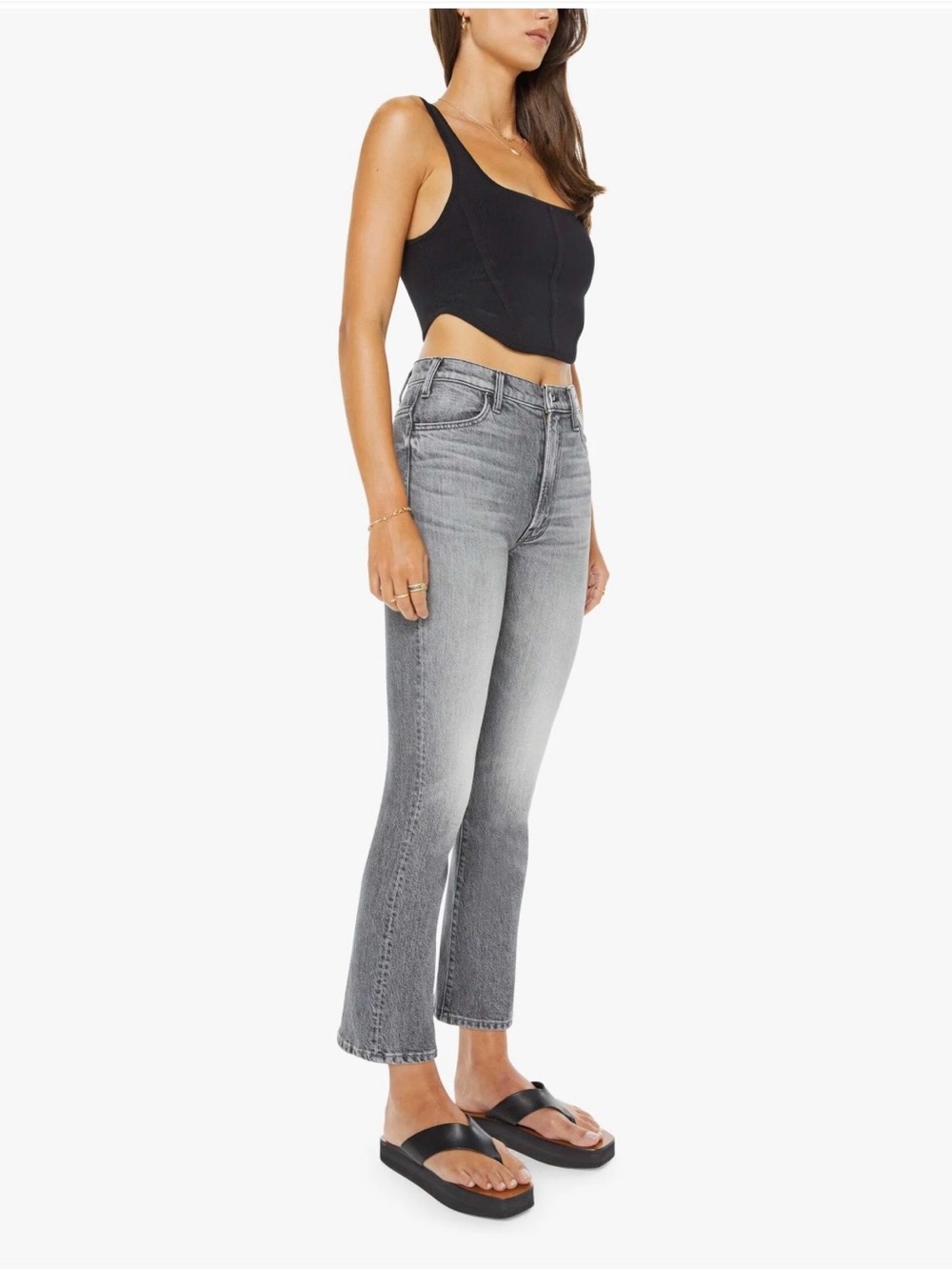 MOTHER Grey High-Rise Cropped Straight Jeans